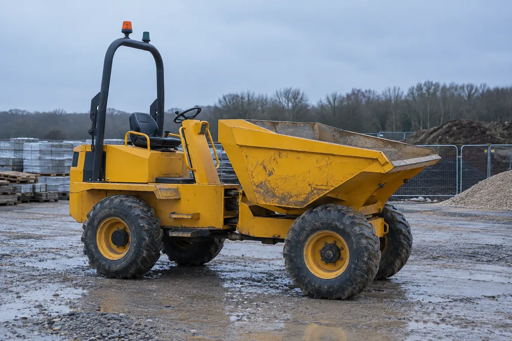 Site dumper parked on level gravel in a construction compound